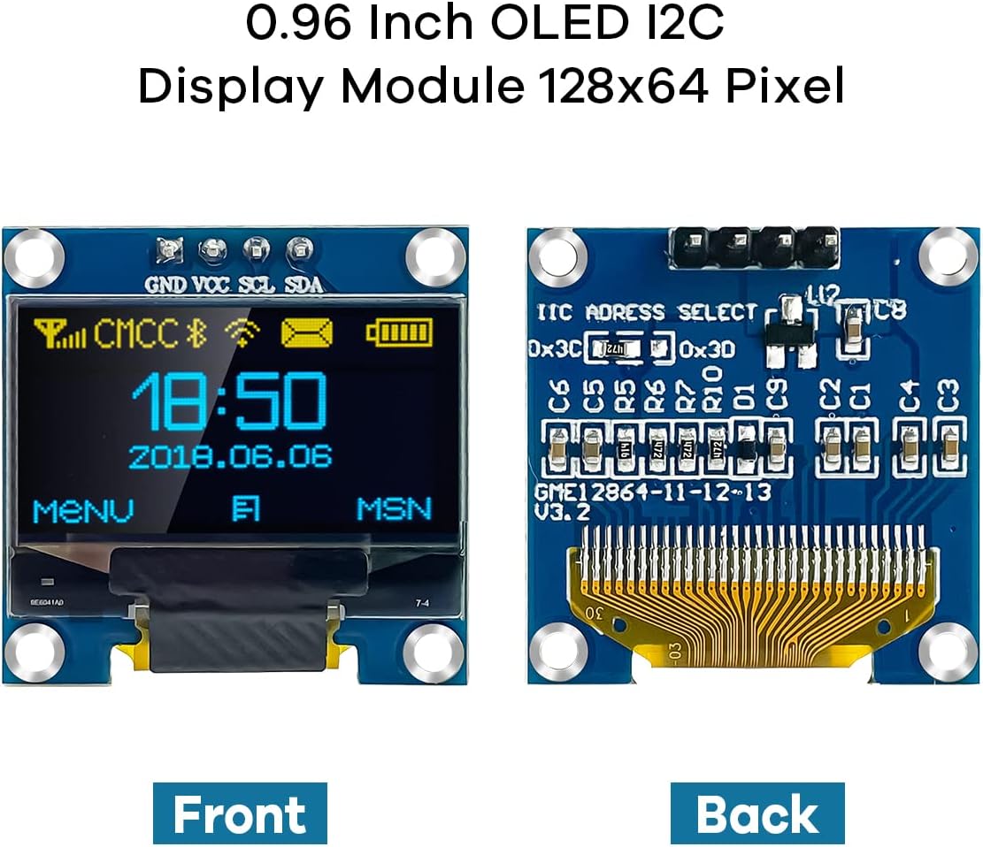 5 Pcs 0.96 Inch OLED I2C IIC Display Module 128x64 Pixel SSD1306 Mini Self-Luminous OLED Screen Board Compatible with Arduino Raspberry Pi