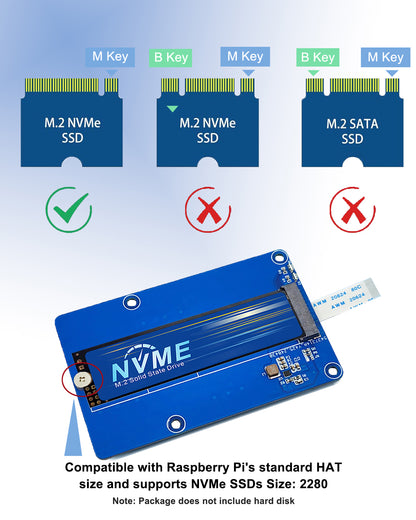 M.2 NVMe to PCIe Adapter for Raspberry Pi 5, Supports M.2 NVMe SSD 2280