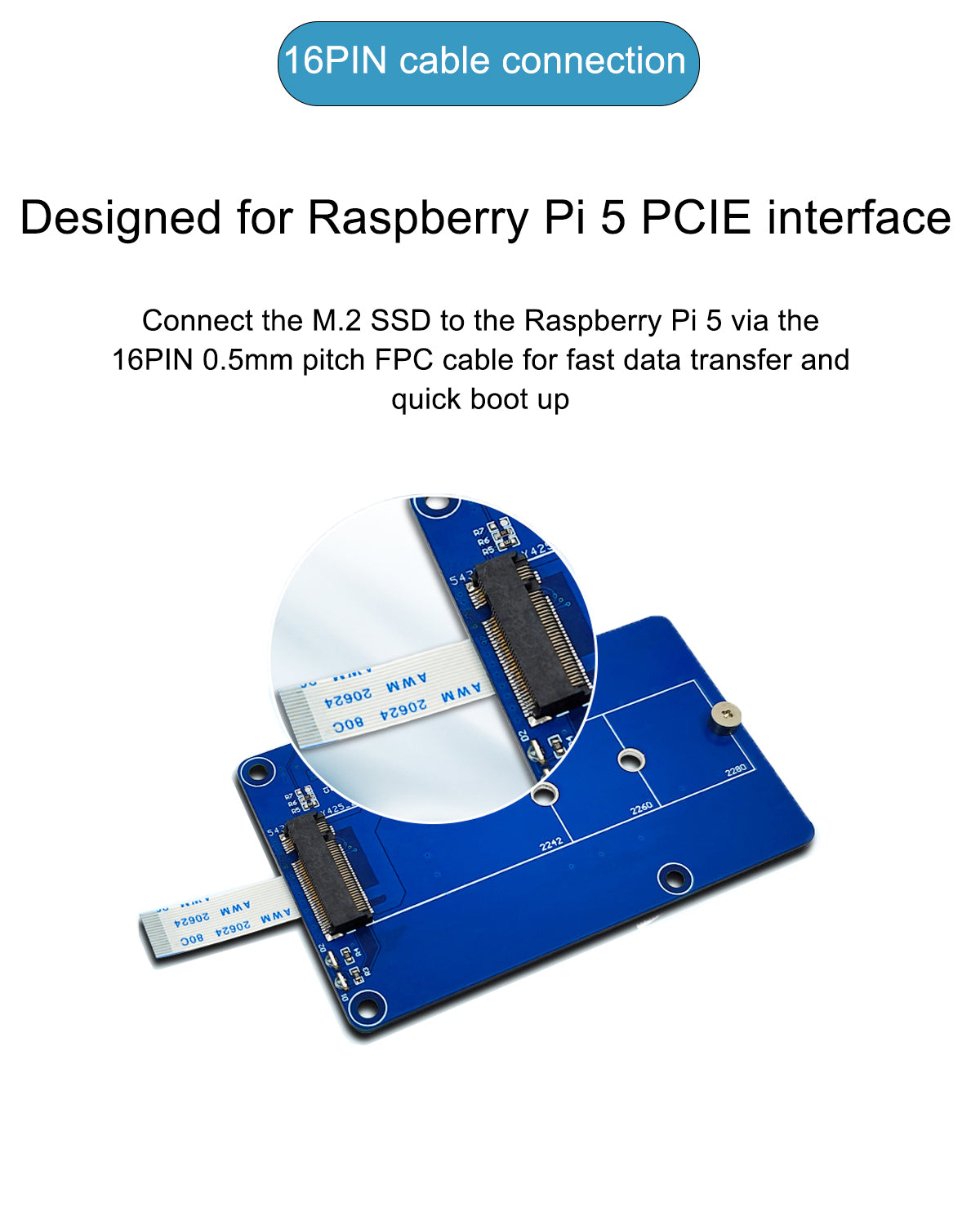 M.2 NVMe to PCIe Adapter for Raspberry Pi 5, Supports M.2 NVMe SSD 2280